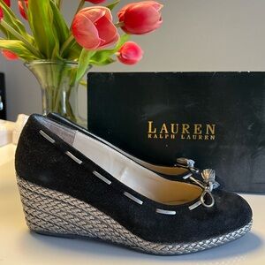Lauren black and metallic wedges